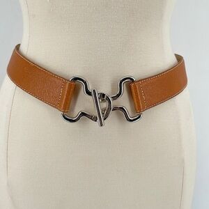 Vintage Donna Karan DKNY Adjustable Brown Leather Toggle Buckle Women's Belt M/L